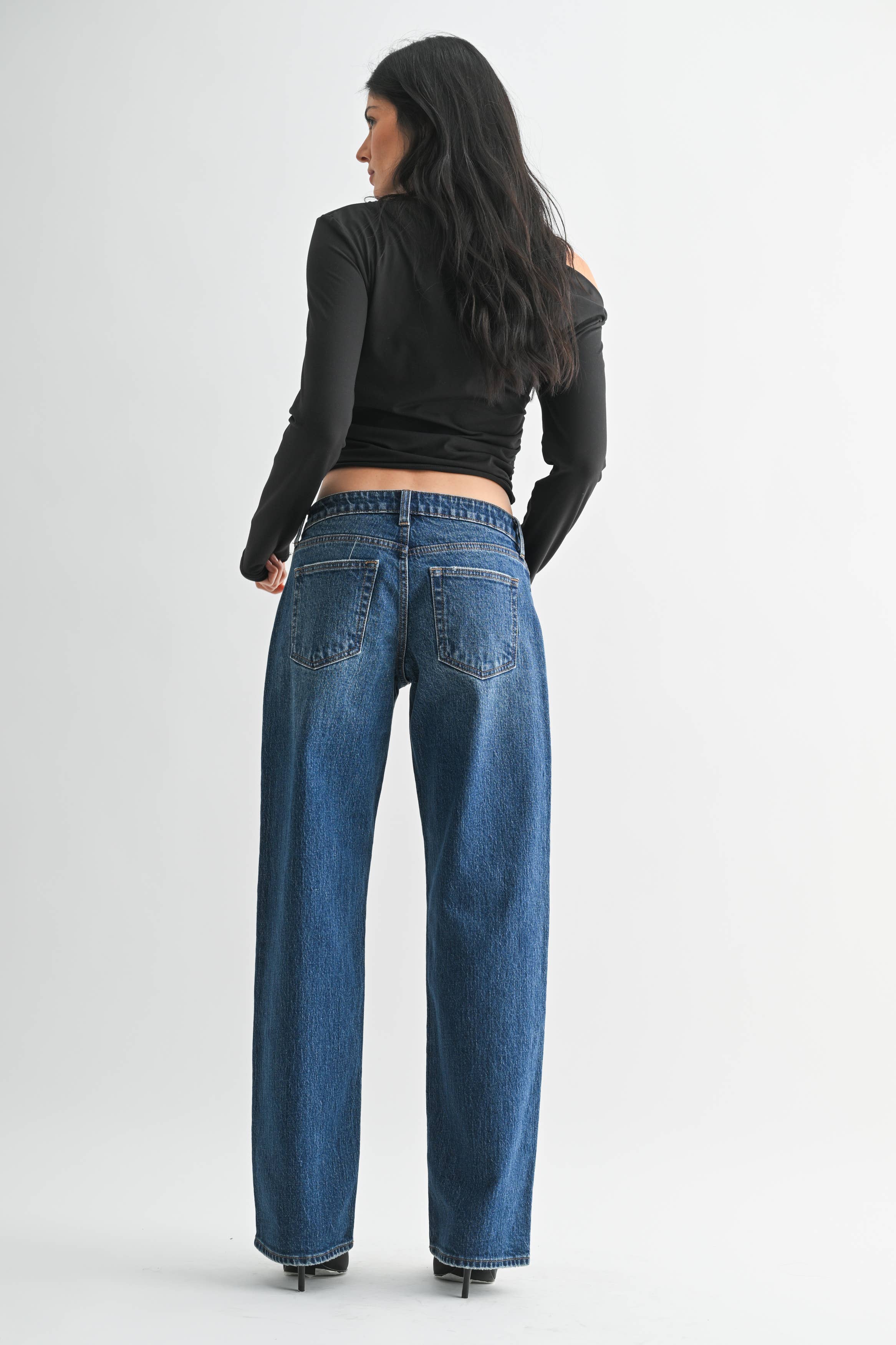 Low Rise Studded Baggy Jean Vintage-Inspired Low-Rise Studded Baggy Denim Jean