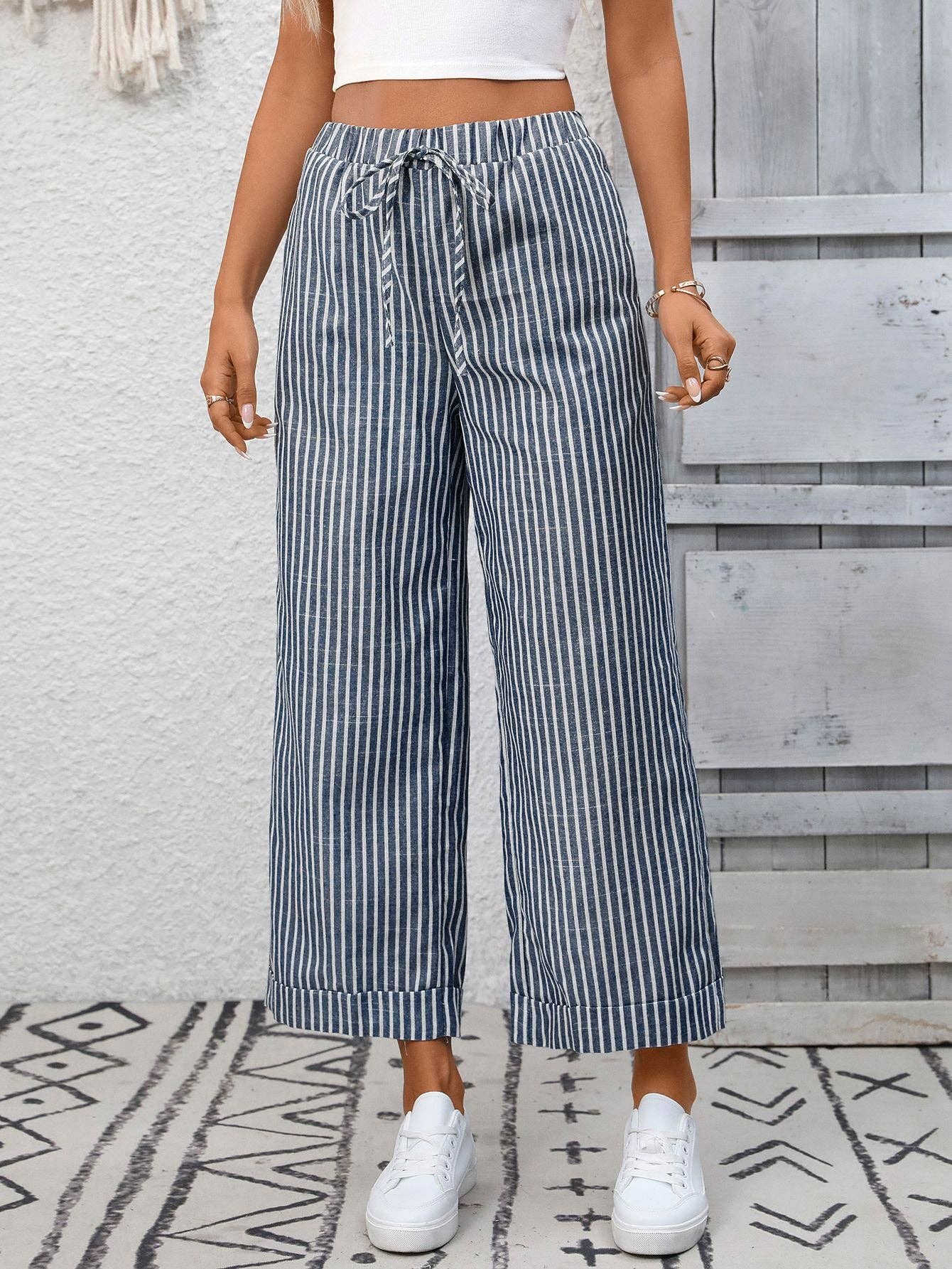 Striped High Waist Wide Leg Pants