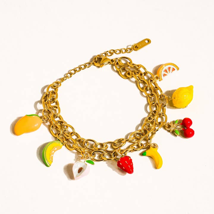 Fruity 18K Gold Non-Tarnish Fruit Charm Bracelet
