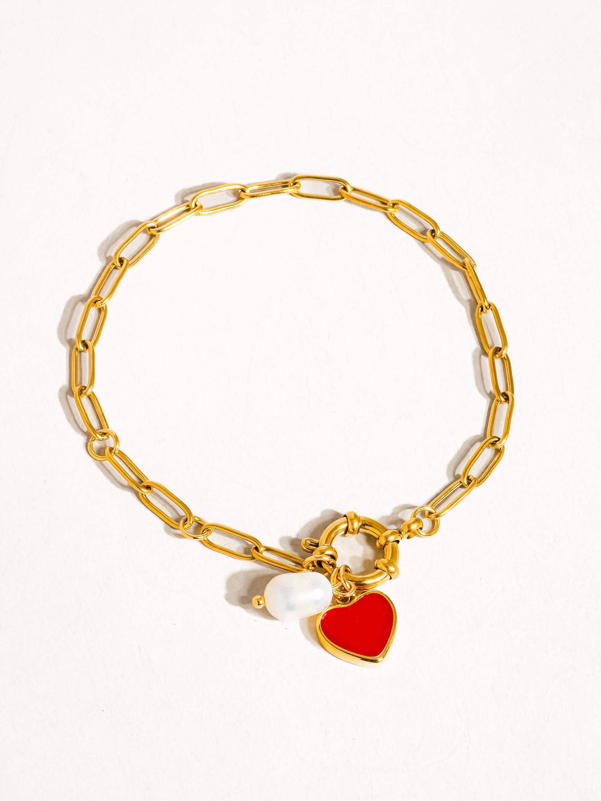 Eulalie Heart Pearl Chain Bracelet