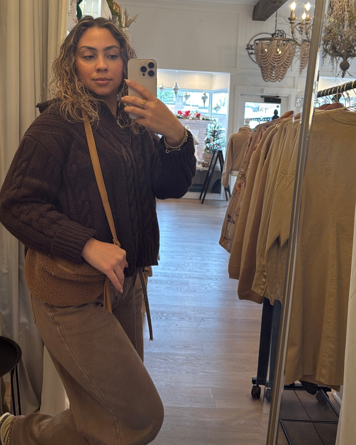 Sherpa Crossbody Sling Bag Brown