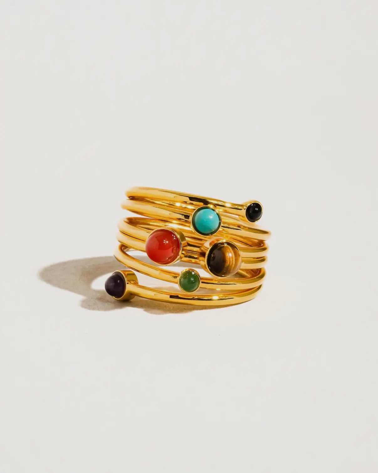 Teigan 18K Gold Multi Color Stone Layered Ring