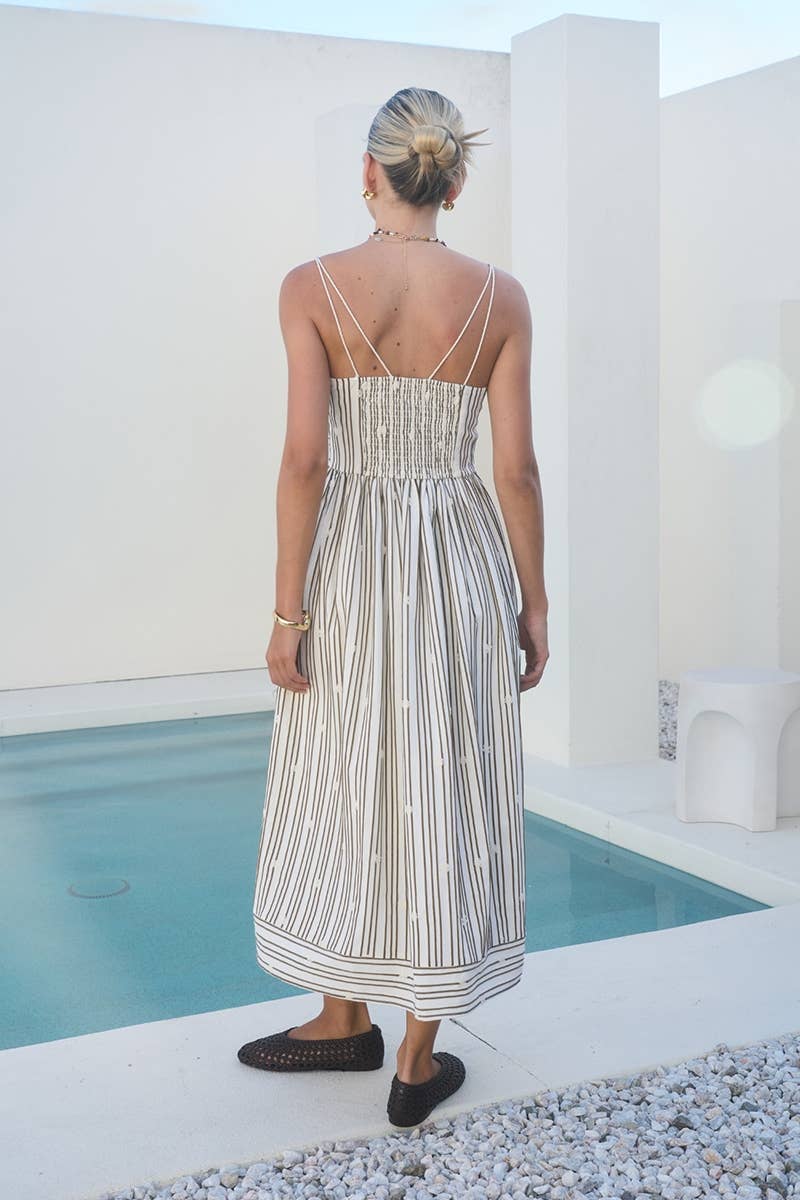 Stripe Tassel Tie Strap Midi Dress