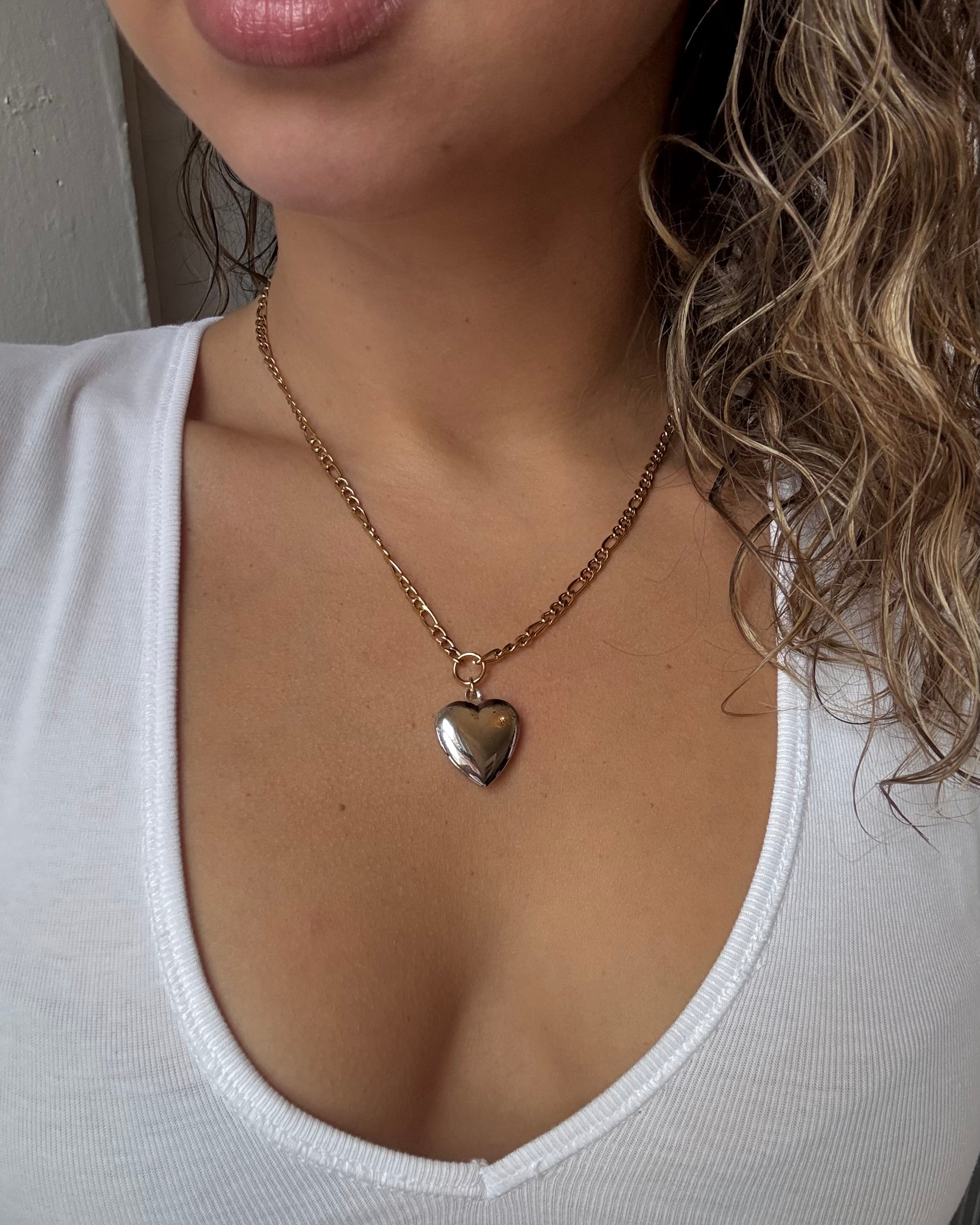 Heidi 18K Gold Non-Tarnish Two Tone Heart Locket Necklace