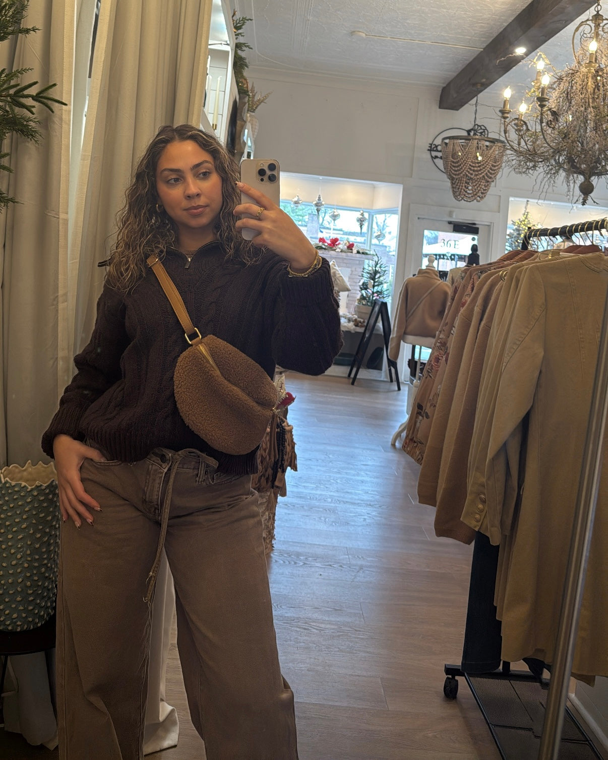 Sherpa Crossbody Sling Bag Brown