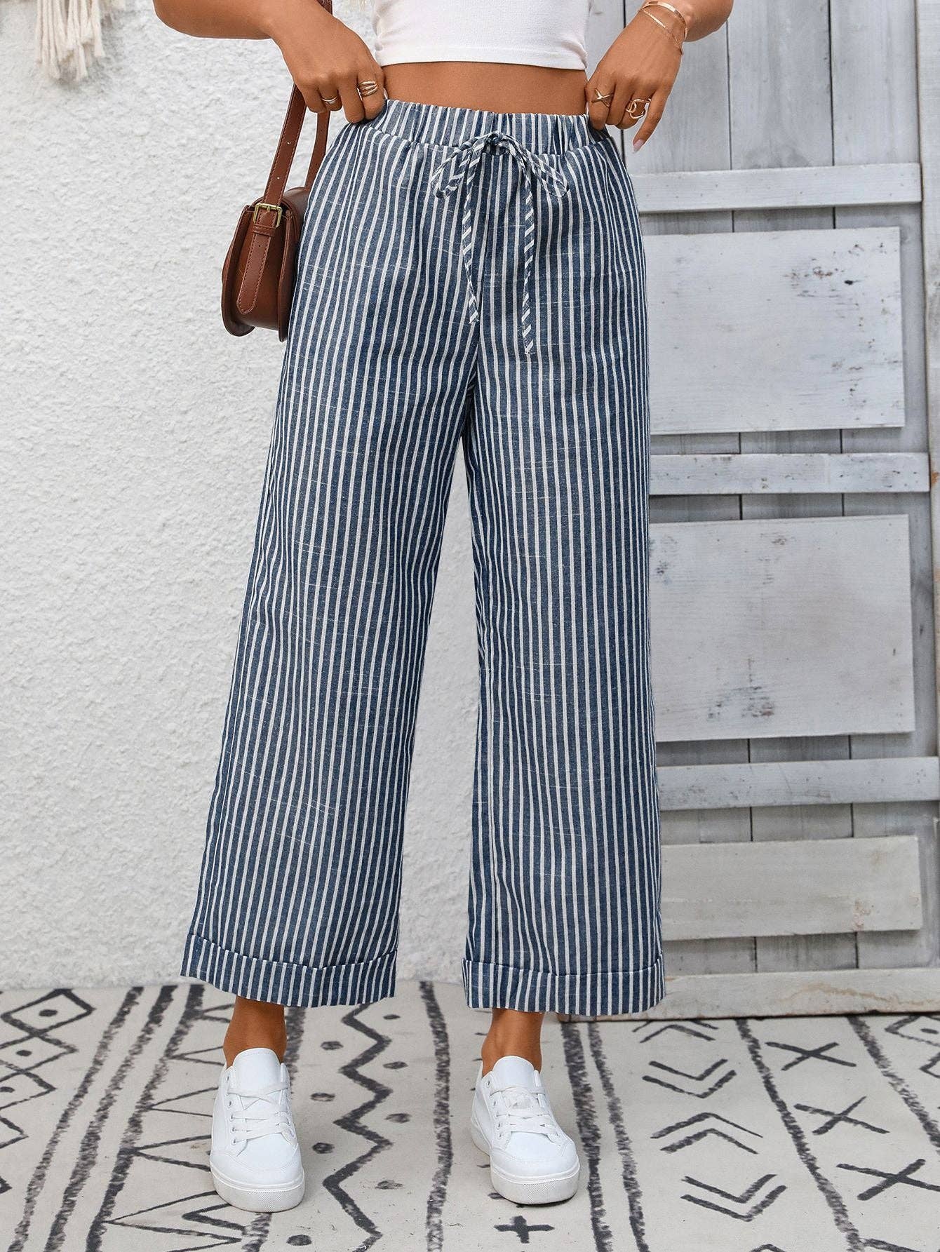 Striped High Waist Wide Leg Pants