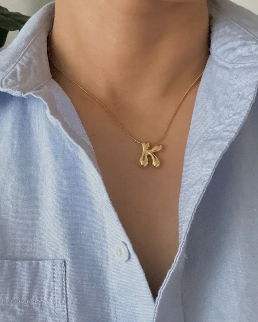Balloon Letter Initial Necklace Gold