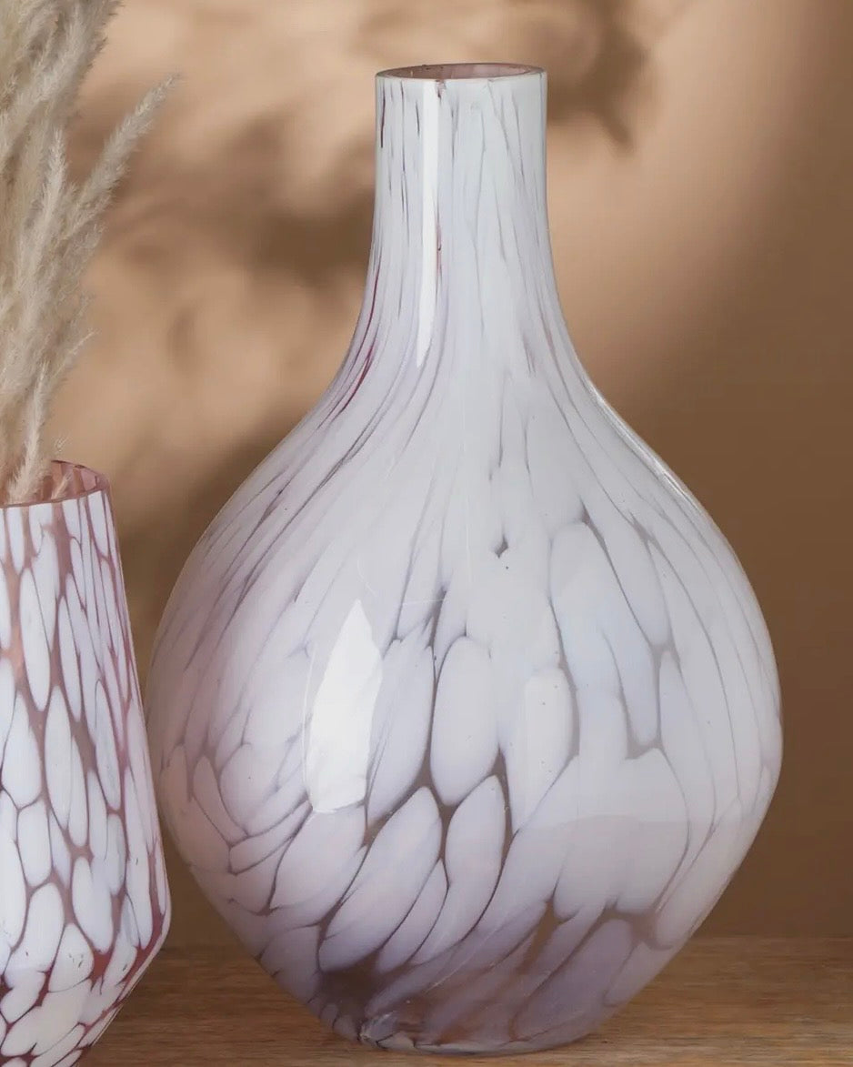 White Ruby Splutter Round Glass Vase