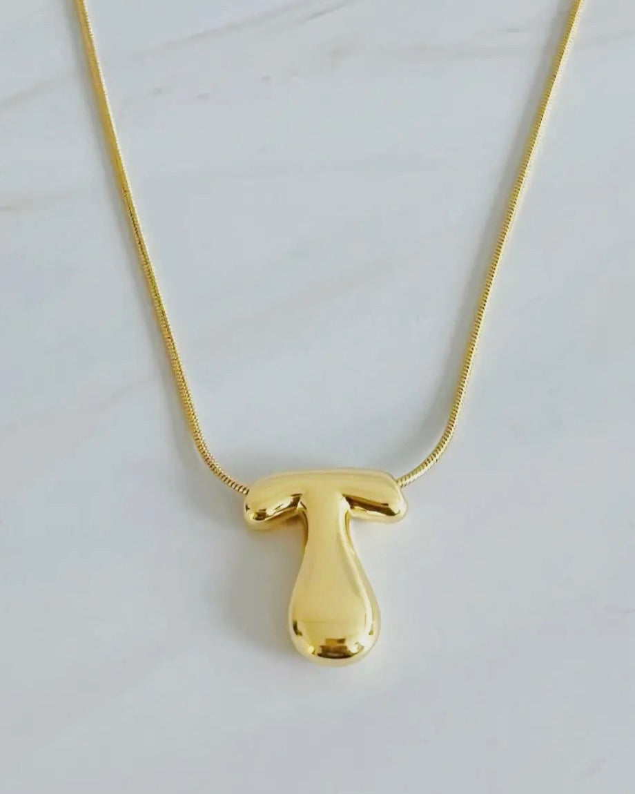 Balloon Letter Initial Necklace Gold