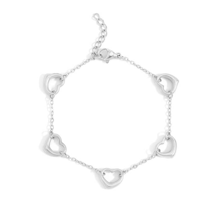 Heart Bracelet-18K Gold Pvd Stainless Steel Station Heart