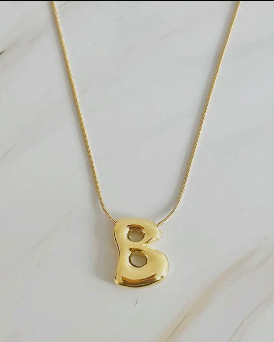 Balloon Letter Initial Necklace Gold