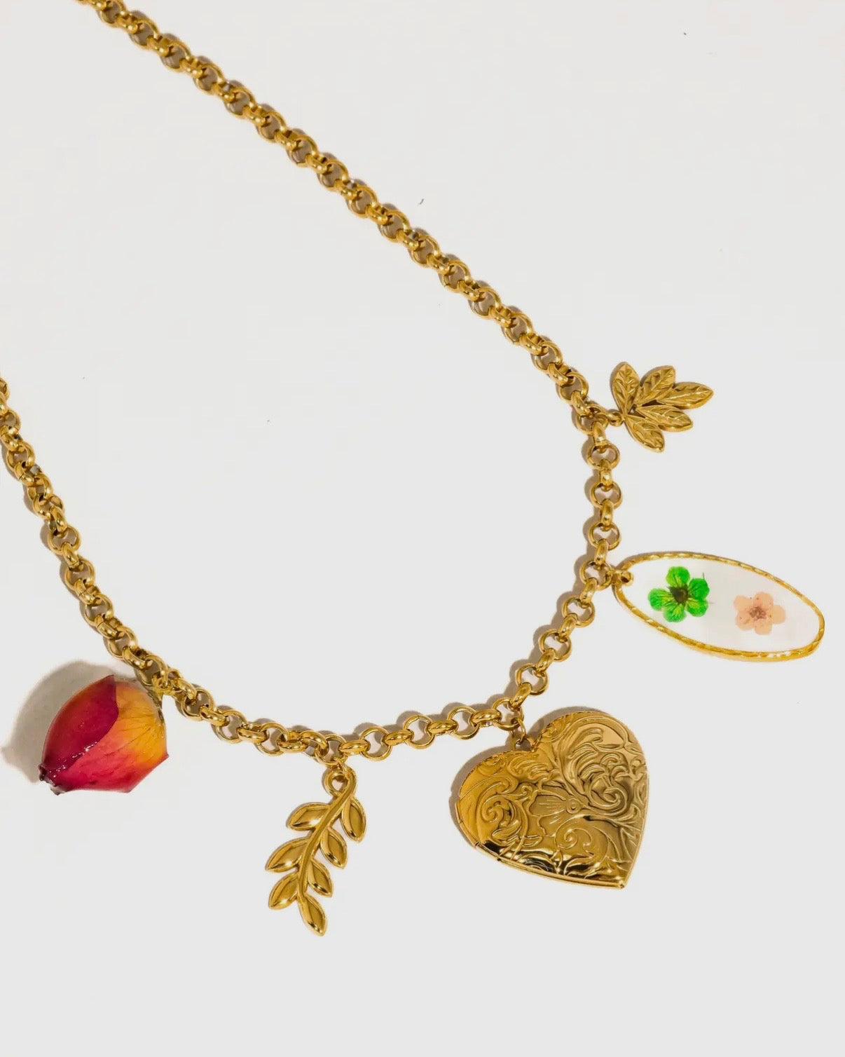 Lantana 18K Gold Non-Tarnish Vintage Locket Charm Necklace