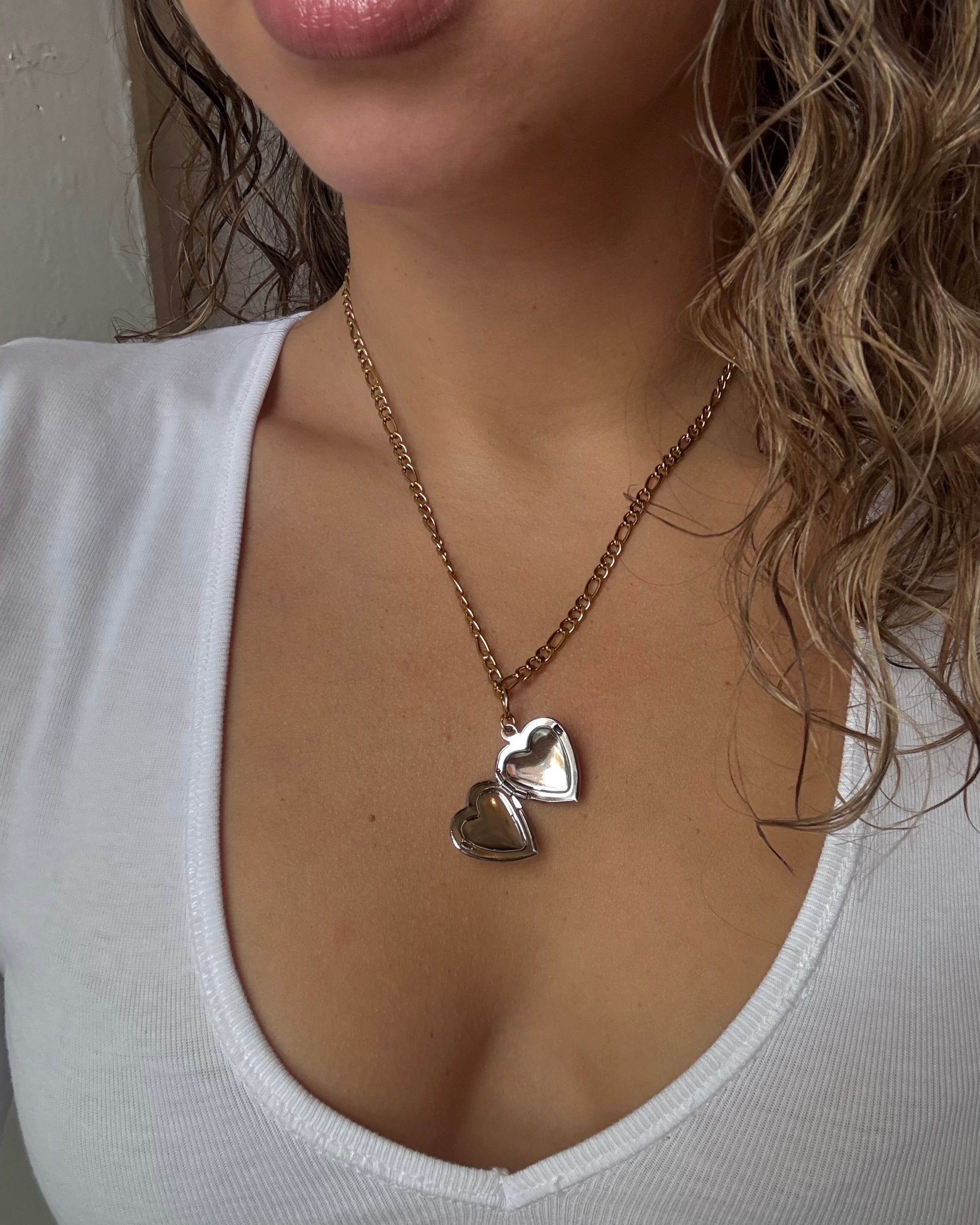 Heidi 18K Gold Non-Tarnish Two Tone Heart Locket Necklace