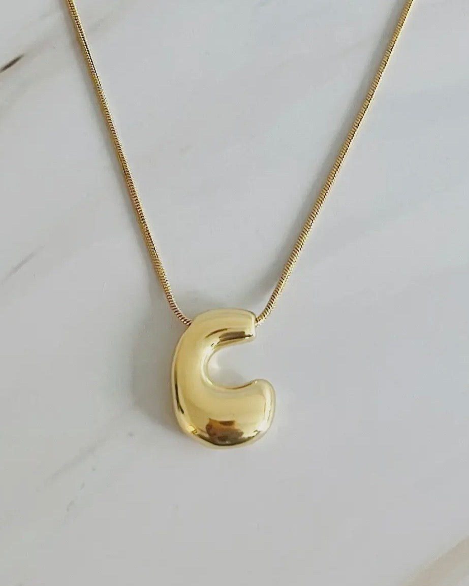 Balloon Letter Initial Necklace Gold