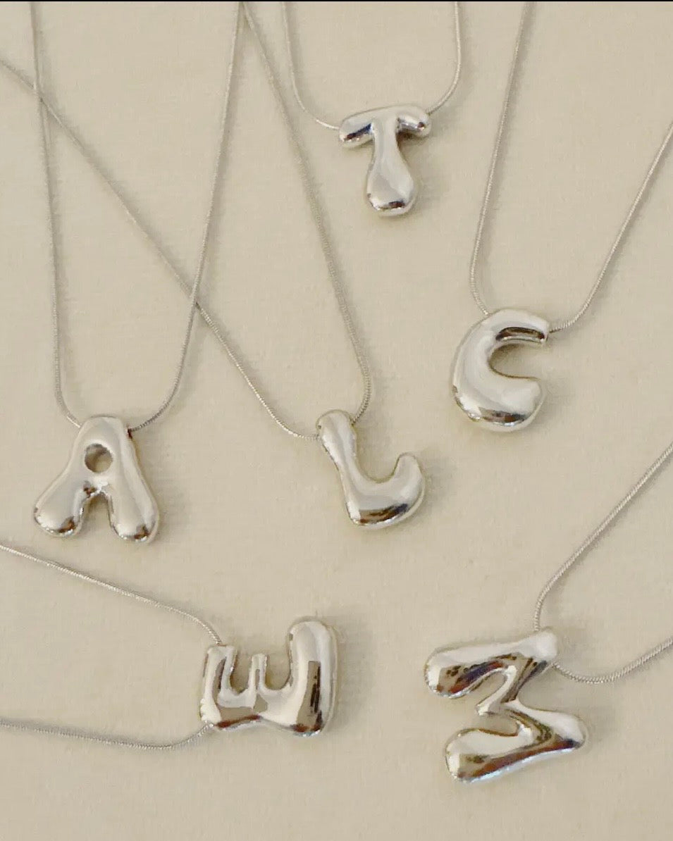 Balloon Letter Initial Necklace Silver