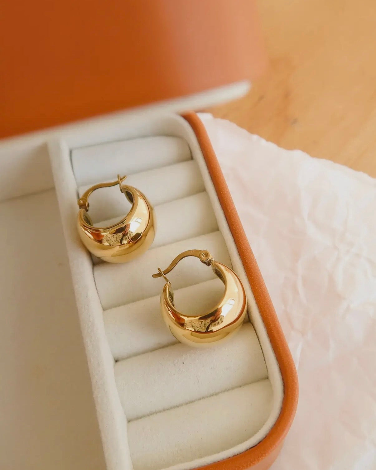 Amelie 18K Gold Non-Tarnish Classic Round Huggie Earring