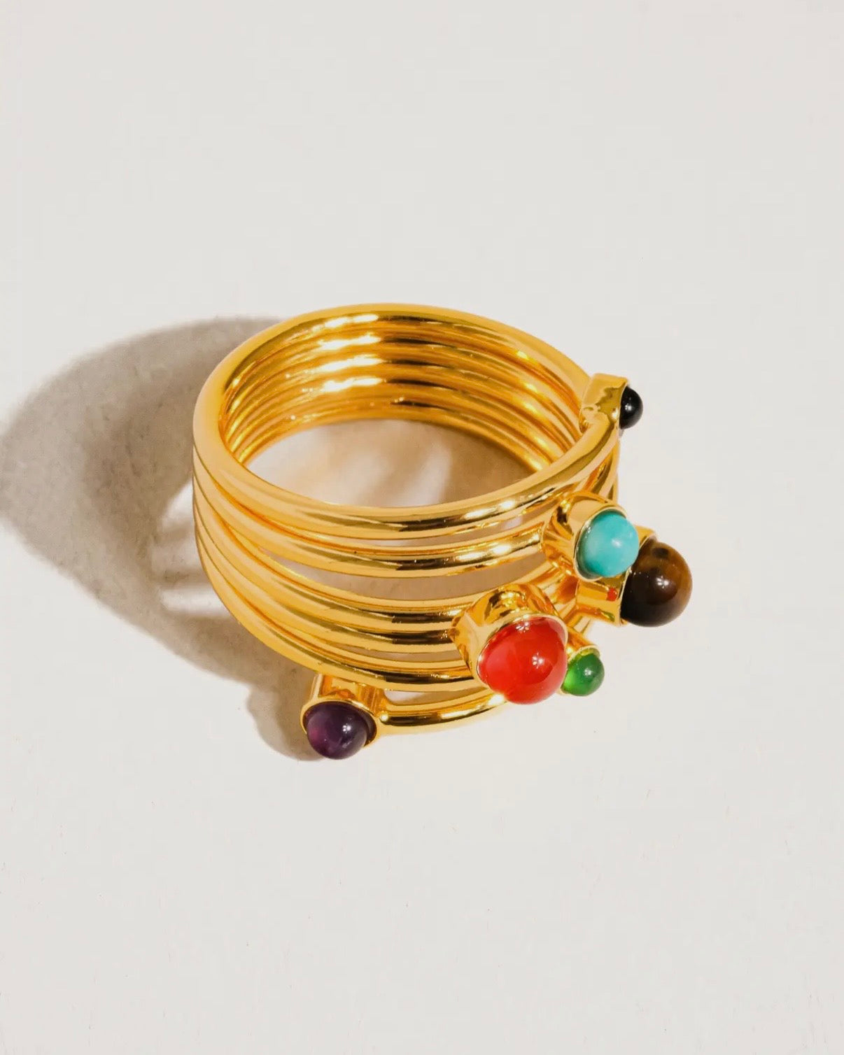 Teigan 18K Gold Multi Color Stone Layered Ring