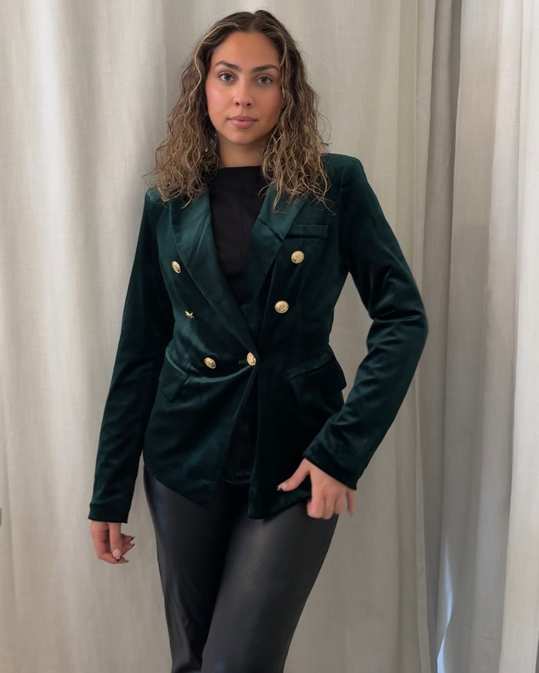 Winter Green Double-Breasted Velvet Blazer