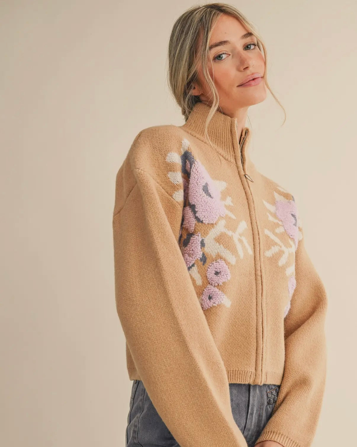 The Lyla Floral Zip Sweater Cardigan