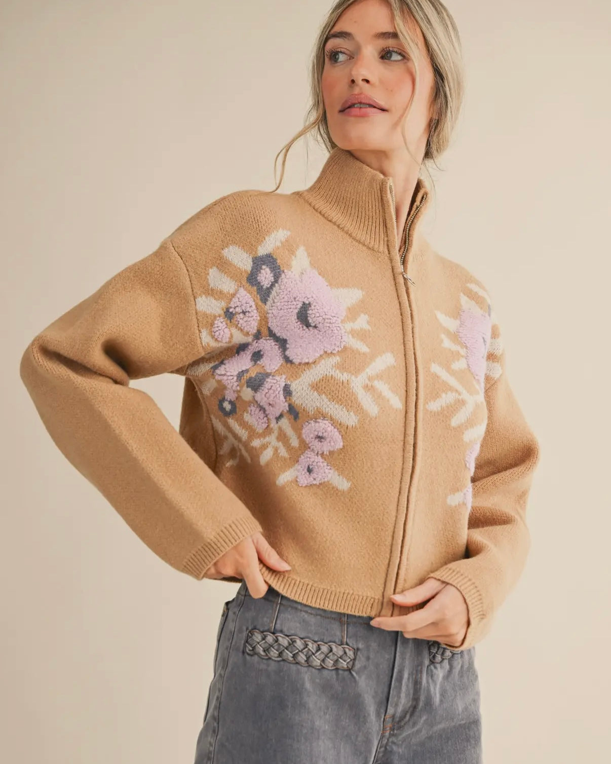 The Lyla Floral Zip Sweater Cardigan