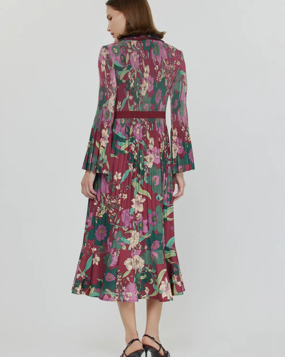 Floral Print Midi Pleated Dress