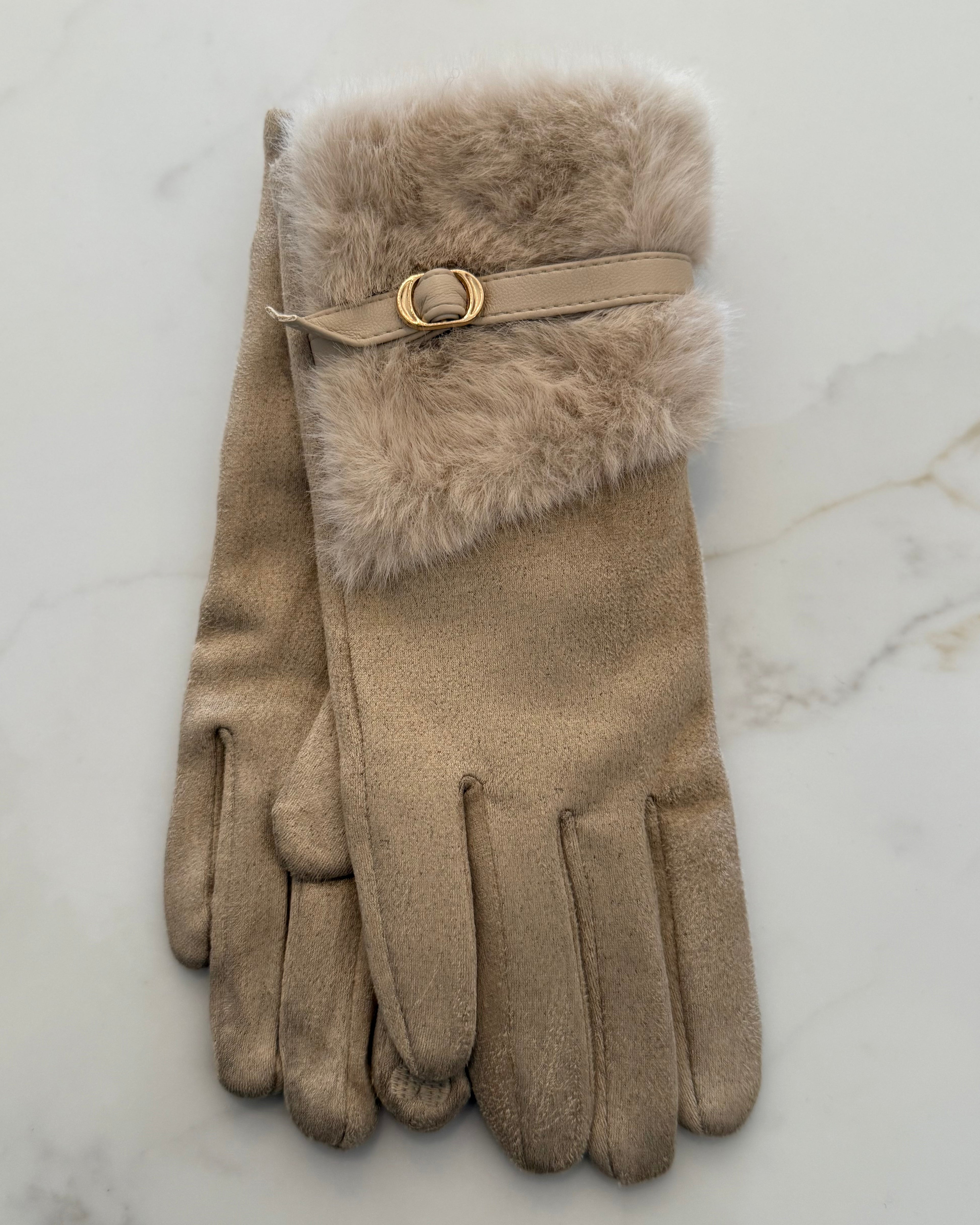Faux Fur and Strap Cuff Smart Touch Gloves