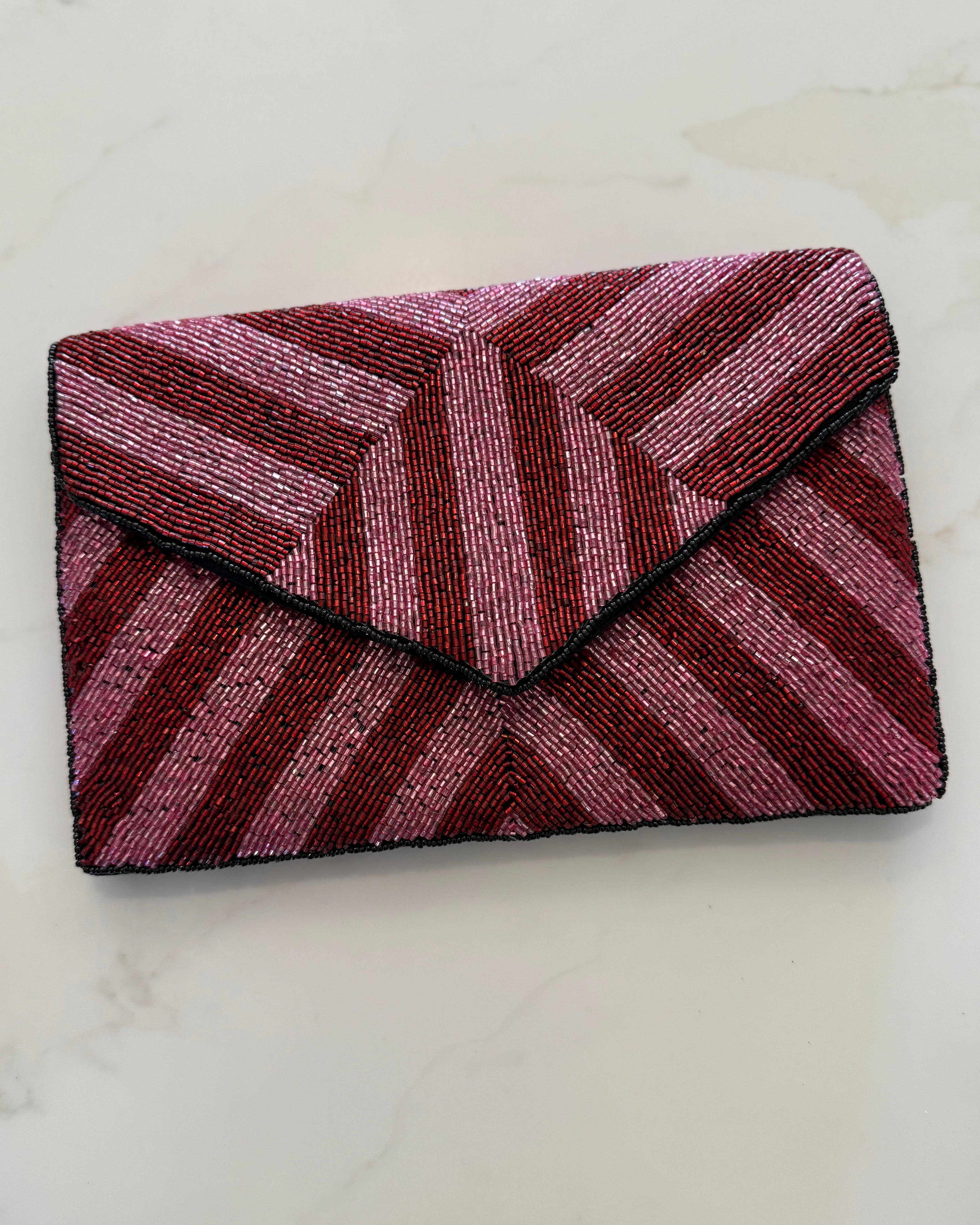 Pink Beaded Clutch Bag