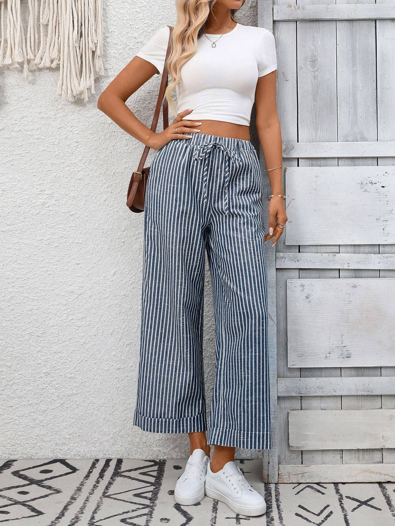 Striped High Waist Wide Leg Pants