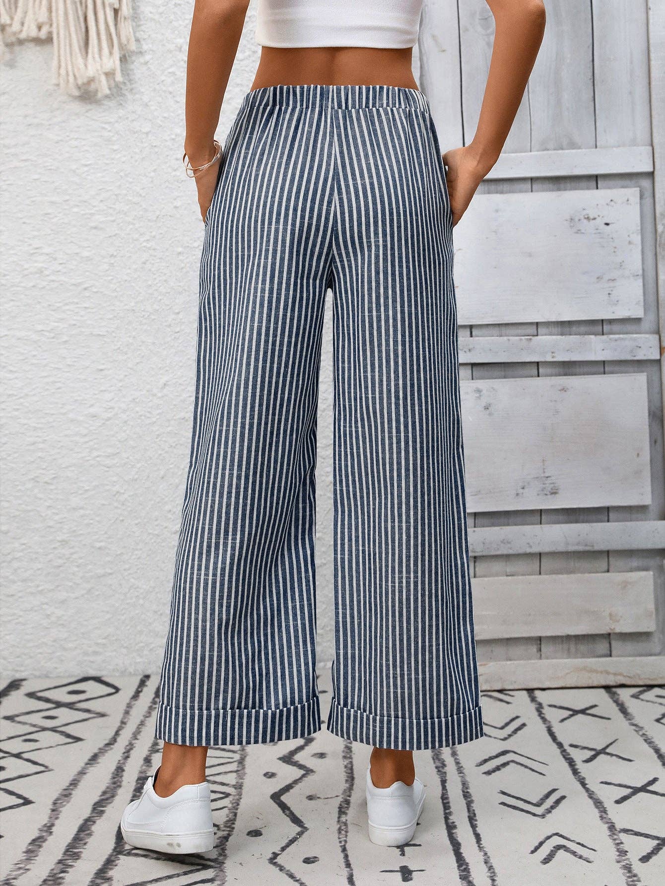 Striped High Waist Wide Leg Pants