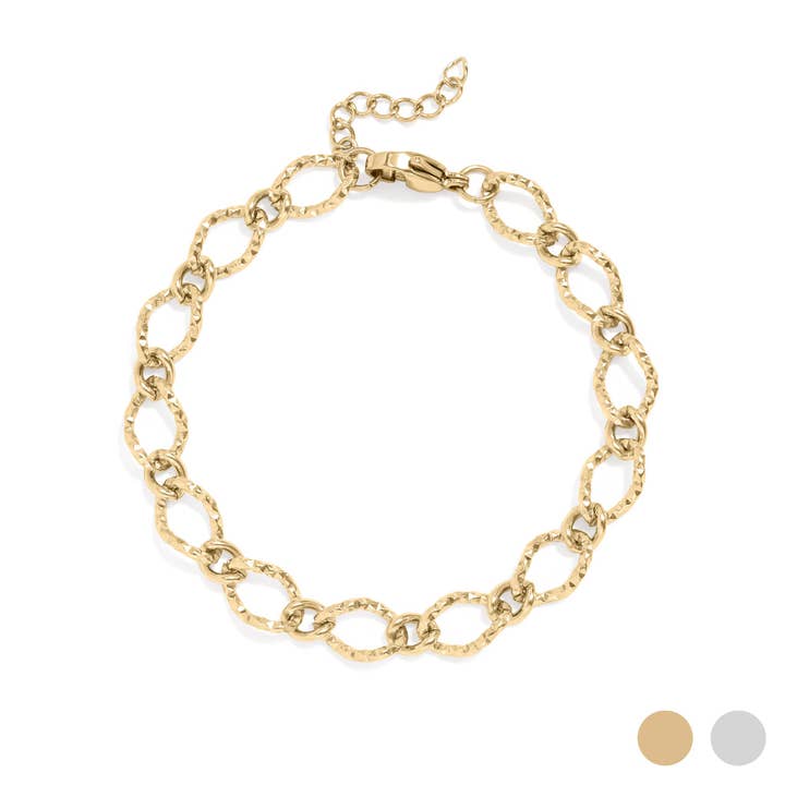 Hammered Oval Chain Bracelet- 18K Gold Pvd Stainless Steel GOLD