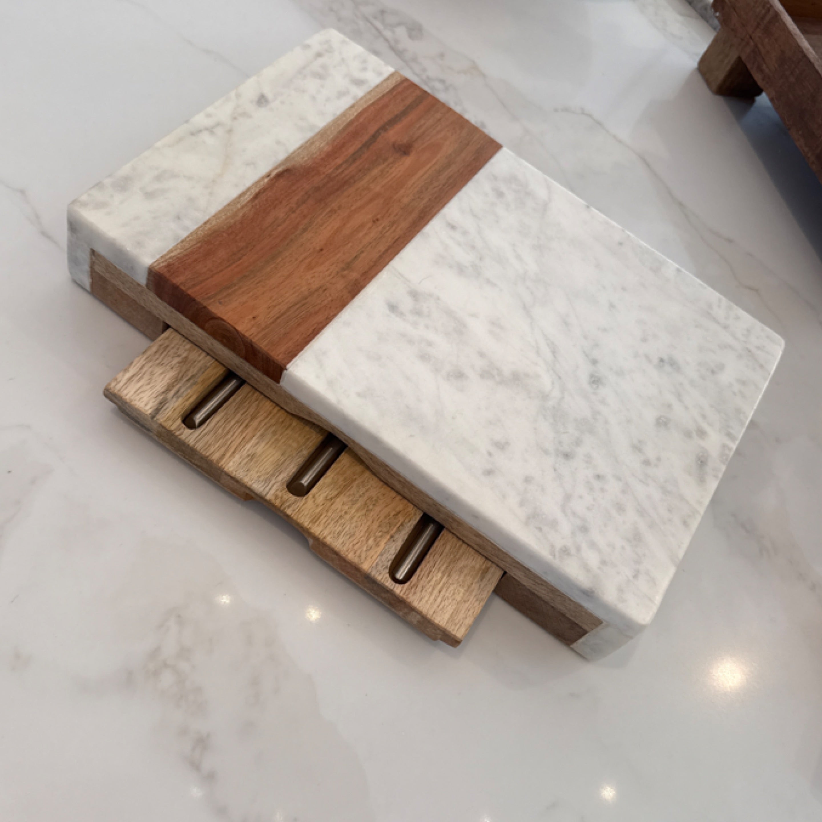 Pavia Pocket Drawer Board with Matte Stainless Cheese Set